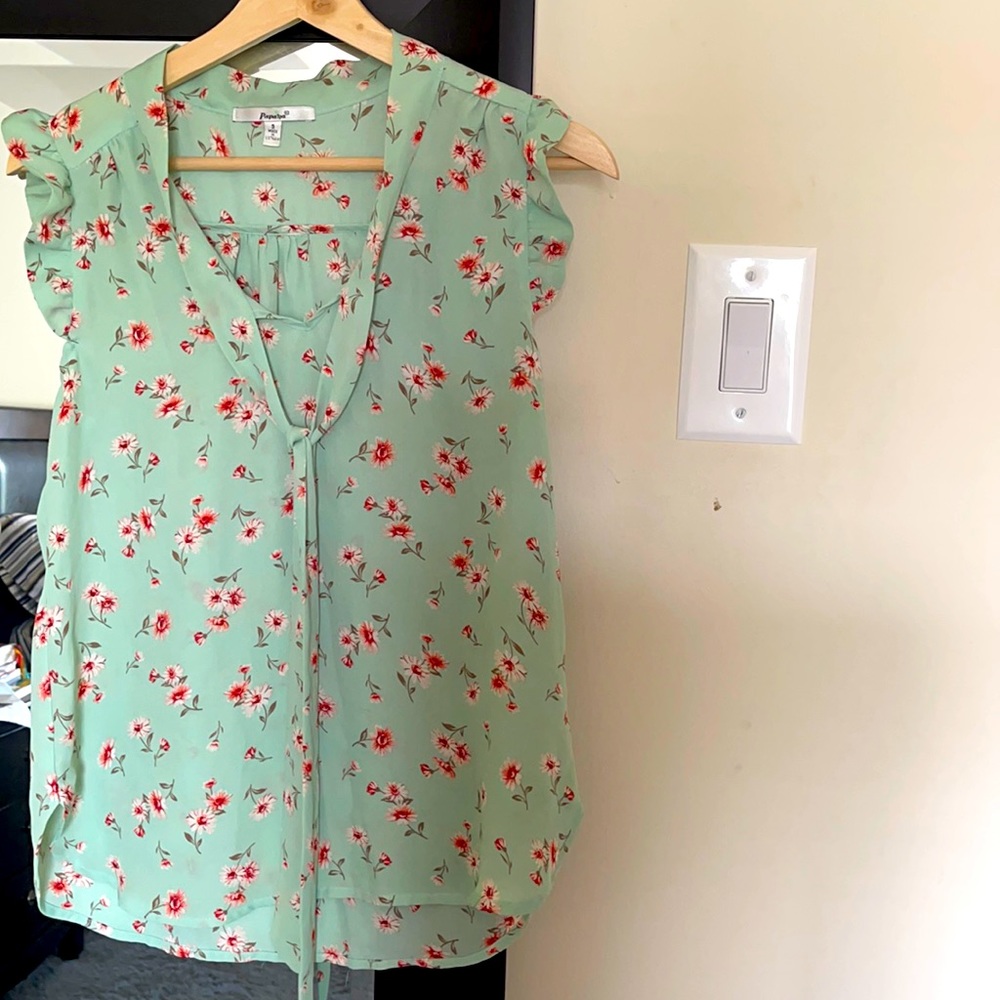 Mint green floral sleeveless blouse